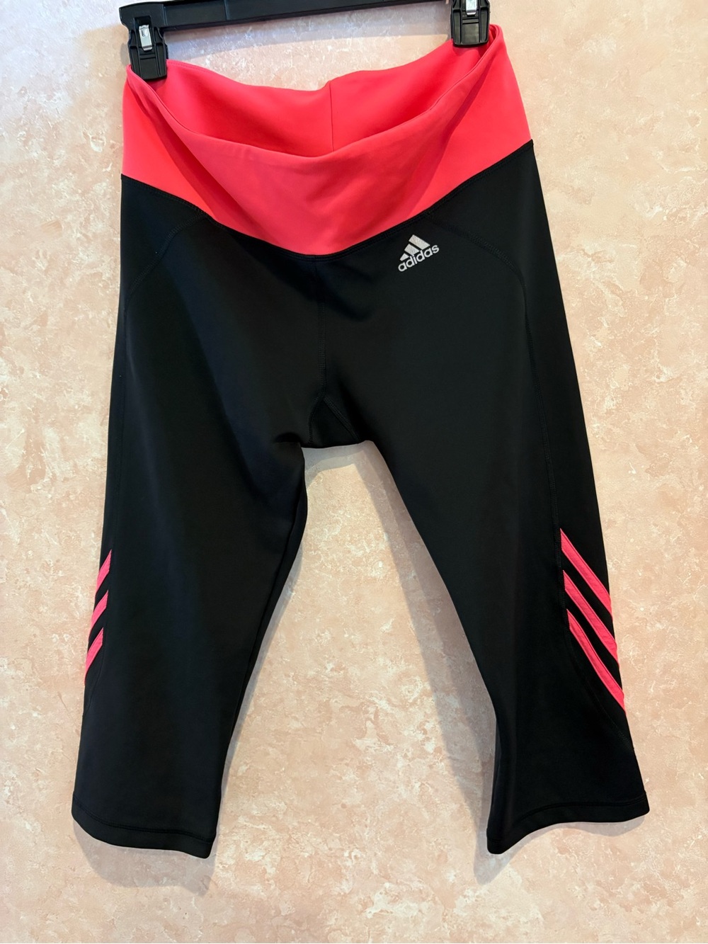 adidas Black and Hot Pink Cropped Athletic Leggings